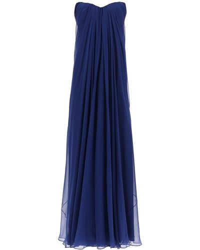 Alexander McQueen Silk Chiffon Bustier Gown - Blue