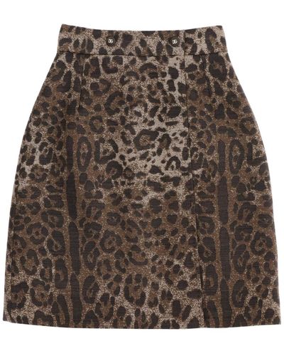 Dolce & Gabbana Gonna In Lana Jacquard Animalier - Marrone