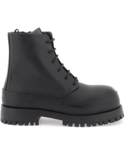 Ferragamo Rubberized Leather Combat Boots - Black
