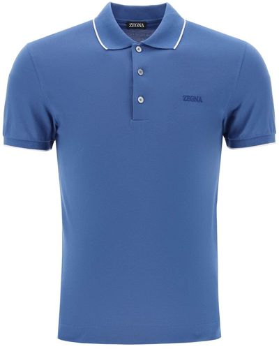 Zegna Slim Fit Polo Shirt In Stretch Cotton - Blue