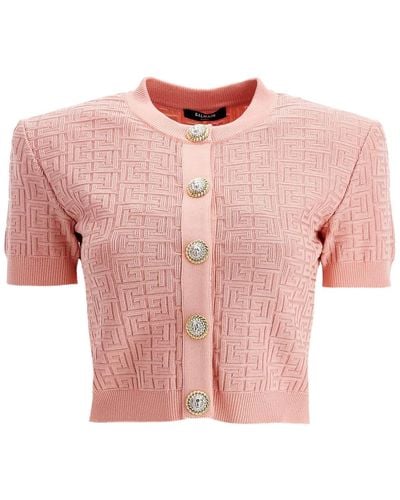 Balmain Short Sleeve Monogram Cardigan - Pink