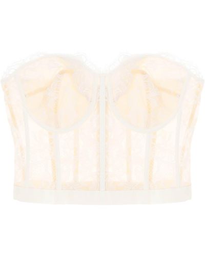 Alexander McQueen Cropped Bustier Top In Lace - White