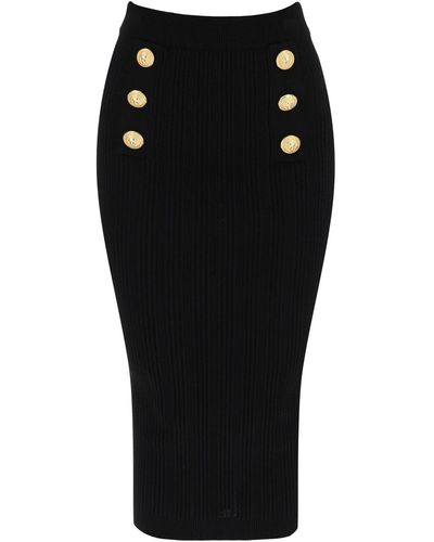 Balmain "Knitted Midi Skirt With Embossed - Black