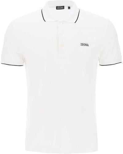 Zegna Logoed Cotton Polo Shirt - White