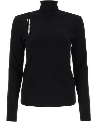 Fendi Ff Stripes Stretch Wool Sweater - Black
