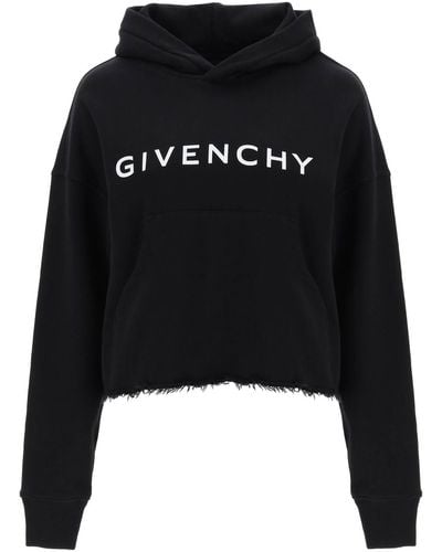 Givenchy Cropped Hoodie With Logo Print - Black