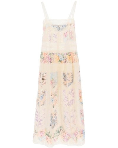 Zimmermann Floral Dress With Lace Trim - Natural