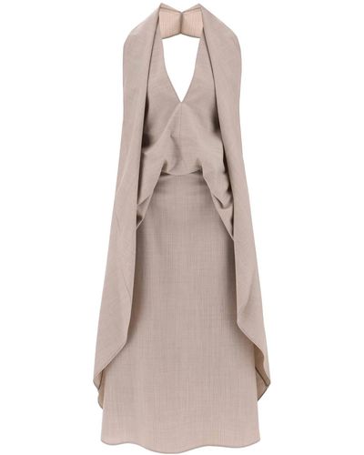 Fendi Draped Dress In Pinstripe Flannel - Natural