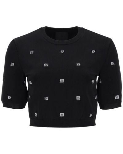 Givenchy Knitted Cropped Top With 4g Motif - Black