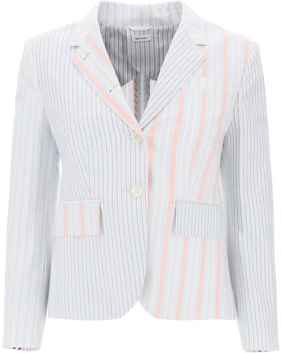 Thom Browne Funmix Striped Oxford Blazer - White