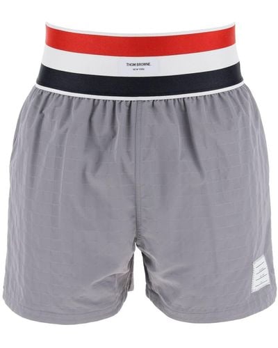 Thom Browne Nylon Bermuda Shorts With Elastic Band - Grey