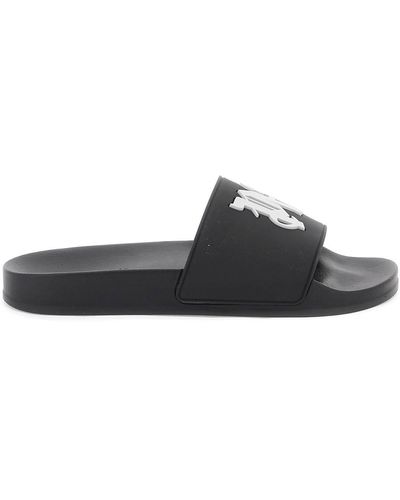 Palm Angels Men Pa Monogram Pool Slider Slippers - Black