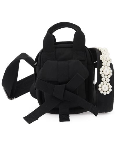 Simone Rocha Mini Shoulder Bag With Pearls And Bows - Black