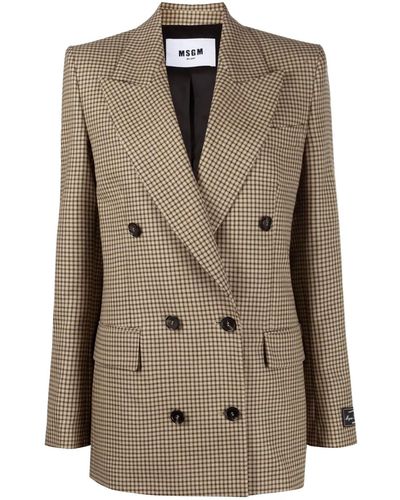 MSGM Check Motif Double-breasted Blazer - Natural