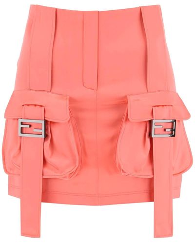 Fendi Satin Miniskirt With Cargo Pockets - Pink