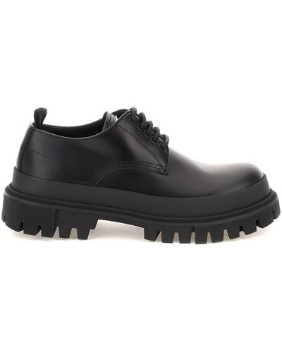 Dolce & Gabbana Leather Lace-up Shoes With Lug Sole - Black