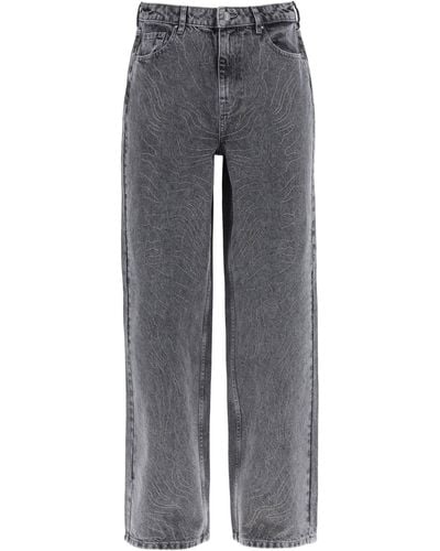 ROTATE BIRGER CHRISTENSEN Rotate Wide Leg Jeans With Rhinest - Gray