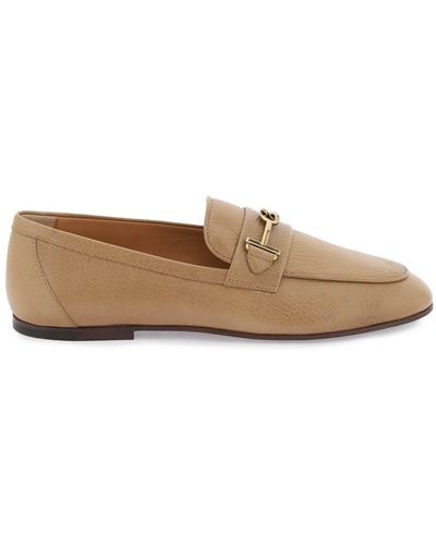 Tod's Leather Loafers With Bow - Brown