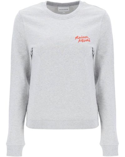 Maison Kitsuné Crew-Neck Sweatshirt With Logo Lettering - Grey