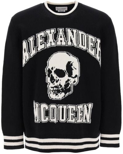 Alexander McQueen Varsity Jumper With Skull Motif - Black