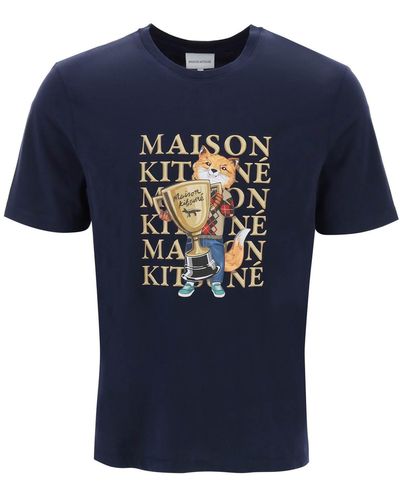 Maison Kitsuné Fox Champion T Shirt - Blue
