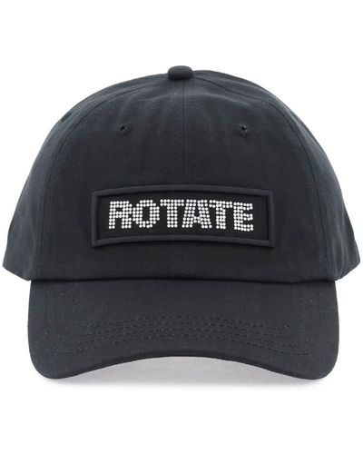 ROTATE BIRGER CHRISTENSEN Cotton Baseball Cap With Rhinestone Logo - Black