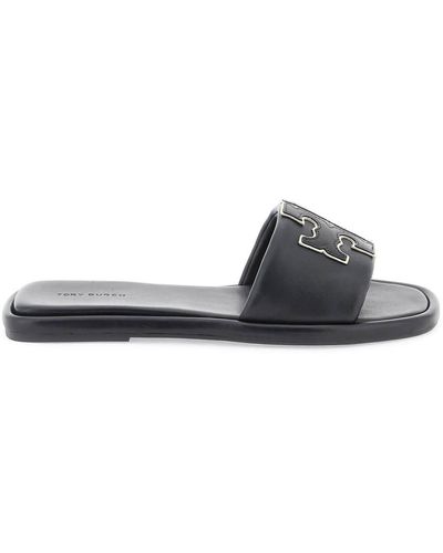 Tory Burch Slides In Pelle Double T - Bianco