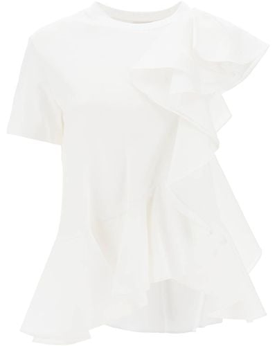 Alexander McQueen Ruffled Asymmetric Jersey Top - White