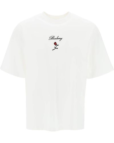 Burberry Rose Embroidered Logo Cotton Jersey T-shirt - White