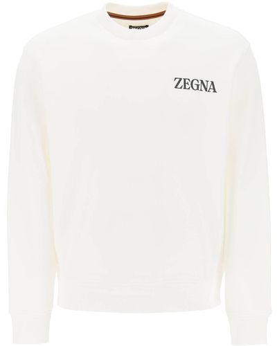 Zegna Crew-Neck Sweatshirt With Flocked Logo - White