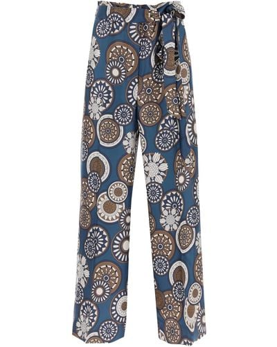 Max Mara 'timeb' Cropped Pants In Printed Silk Twill - Multicolor