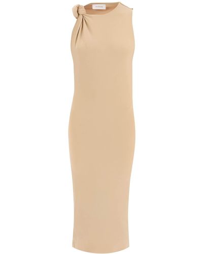 Sportmax Midi Nuble Dress With Knot Detail On The - Natural