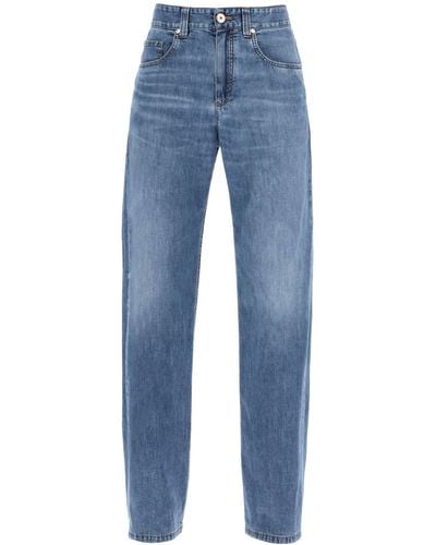 Brunello Cucinelli Loose Cotton Denim Jeans - Blue