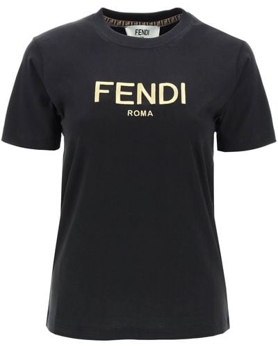 Fendi T-shirt With Logo Embroidery - Black