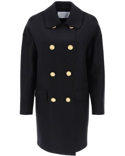 Harris Wharf London Midi Coat In Pressed Wool - Black