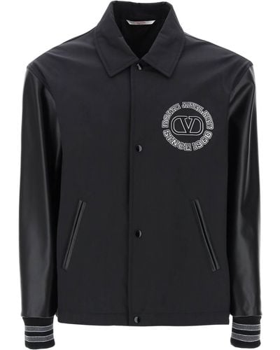 Valentino Garavani Varsity Jacket With Leather Sleeves - Black
