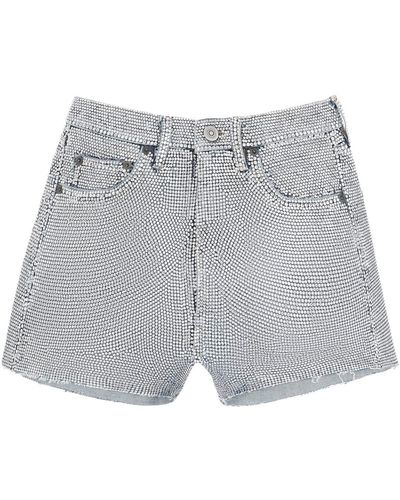 Maison Margiela Shorts In Denim Tempestato Di Cristalli - Grigio