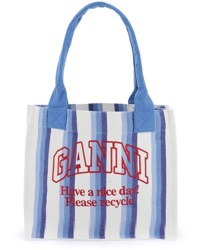 Ganni Recycled Cotton Striped Tote Bag - White