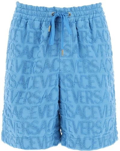 Versace Allover Terry-cloth Shorts - Blue