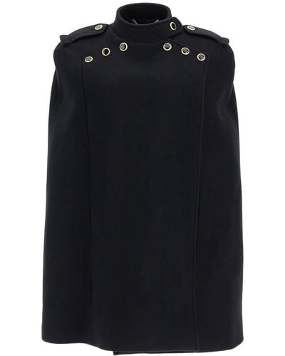 Alessandra Rich Wool Cape With Jewel Buttons - Black