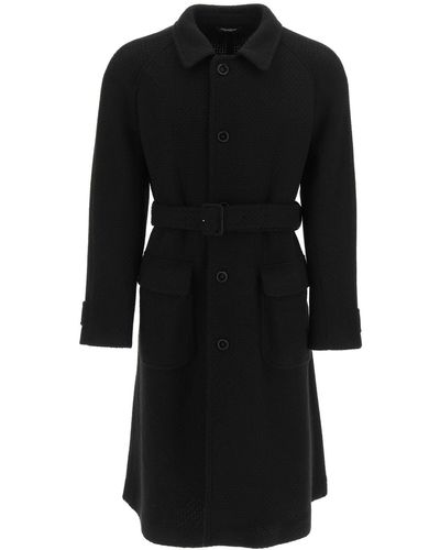 Dolce & Gabbana Tailored Wool Blend Knit Coat - Black