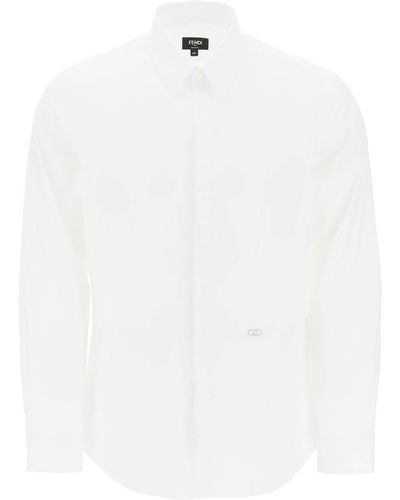 Fendi Camicia in cotone con dettaglio ricamato - Bianco