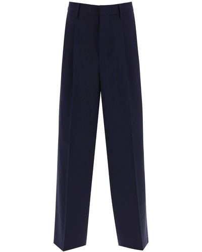 Ami Paris Loose Fit Pants With Straight Cut - Blue
