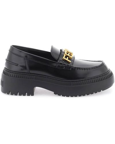Fendi Graphy Leather Platform Loafers - Black