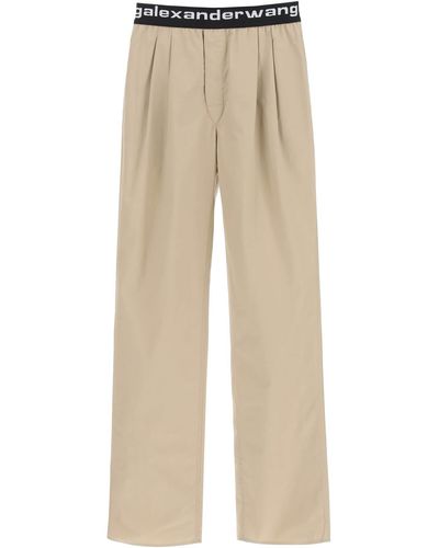 Alexander Wang Cotton Trousers With Logo Band - Natural