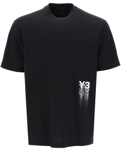 Y-3 T Shirt With Gradient Logo Print - Black