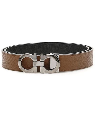 Ferragamo Adjustable & Reversible Gancini Leather Belt - Brown