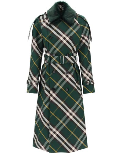 Burberry Kensington Trench Coat With Check Pattern - Green