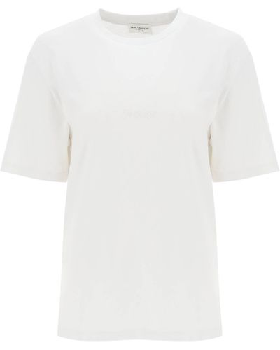 Saint Laurent T-Shirt Con Ricamo Logo - Bianco