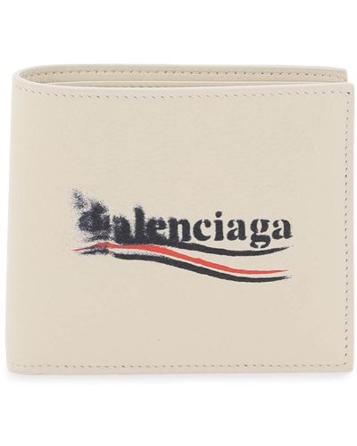 Balenciaga Bifold Cash Wallet With Political Stencil Logo - Natural